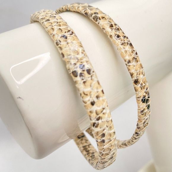 Bangle Bracelets Wrapped Faux Reptile Skin Pattern Set Of Two Varying Widths - Picture 2 of 7